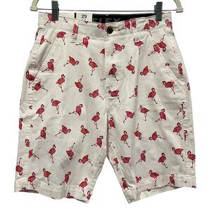 Plugg Stretch Flat Front Flamingo Shorts, NWT, White Pink, 29